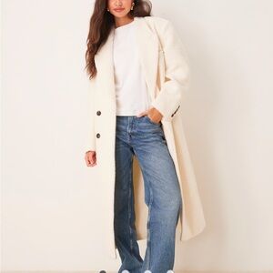 ASOS DESIGN cozy boucle dad coat in cream